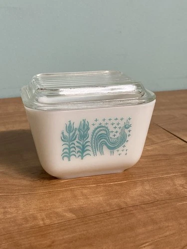 Pyrex Amish Butter Print With Lid Dish Vintage USA 501 B Turquoise 1 1/2 Cup