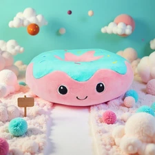 Christmas Gift Idea 10'' Kawaii Donut Plush Pillow – Soft 4-Way Stretch Stuffed