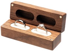 Wooden Double Ring Box for Wedding Ceremony Engagement, Ring Storage Holder D...