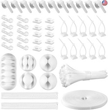 White Cable Management Organizer Kit, 2 Wire Sleeve Protector, 41 Self Adhesive