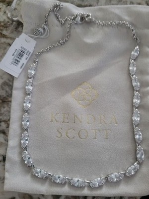 Kendra Scott Genevieve Strand White Crystal Tennis Necklace Silver NWT $120 