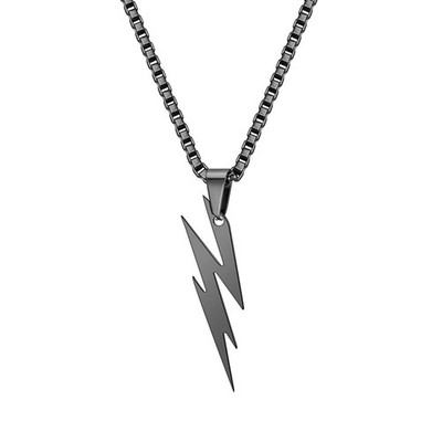 Stainless Steel Lightning Bolt Pendant - Punk Style Hip Hop Rock Biker Necklace
