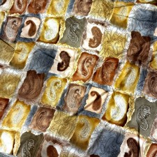 Vintage silk scarf large square painted watercolor tan gray gold modern art