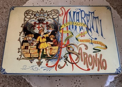 Vintage Amaretti Di Saronno Tin Biscuit Box Lazzaroni Milan Italy