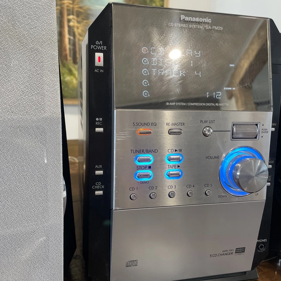 Panasonic SA-PM29 Mini Stereo 5 Disc CD MP3 Changer Cassette Player / Recorder - Image 3 of 4