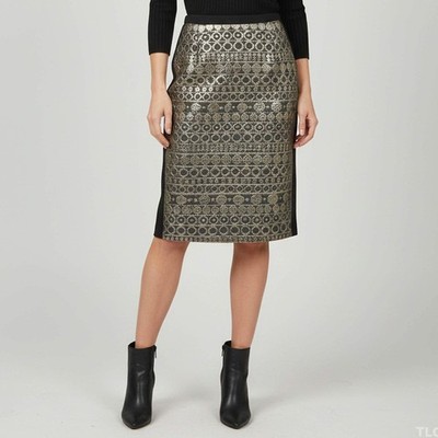Weekend Max Mara BlackMetallic Geometric Jacquard Pencil Skirt S