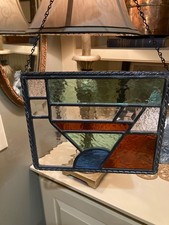 Handcrafted Rectangular Stained Glass Suncatcher Geometric Landscape Design