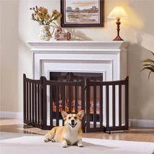 Butterslay 3-Panel Freestanding Wooden Pet Gate With Door For Doorway