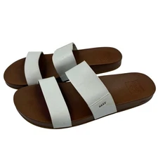 Reef Cushion Vista White Leather Double Strap Slides Sandals Women Size 9