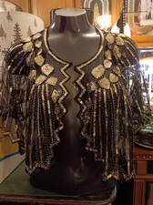 Sequin Shawl Evening Cape Bolero Wrap Chic BLACK GOLD BEAUTIFUL STUNNING LQQK