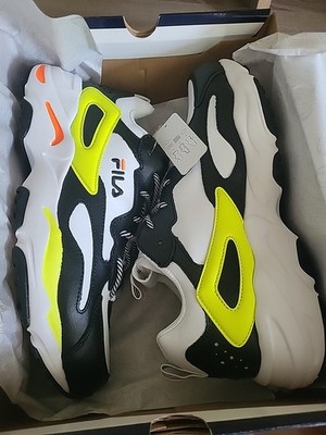 Fila Men's Ray Tracer Fashion Shoes Sneakers White/Black/Yellow Size 9.5