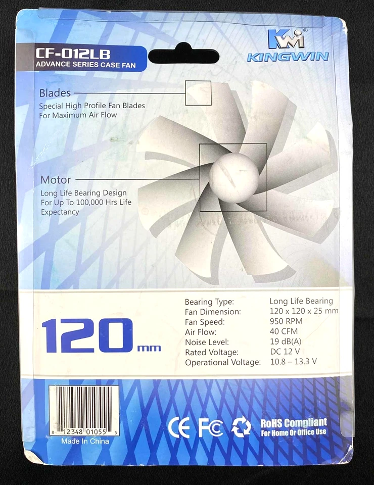 Kingwin Case Fan CF-012LB 120 x 120 X 25 mm Long Life Bearing Advanced Series - Image 3 of 4