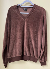 VTG 70s Campus Velour Sweater USA Made Chocolate Brown Retro