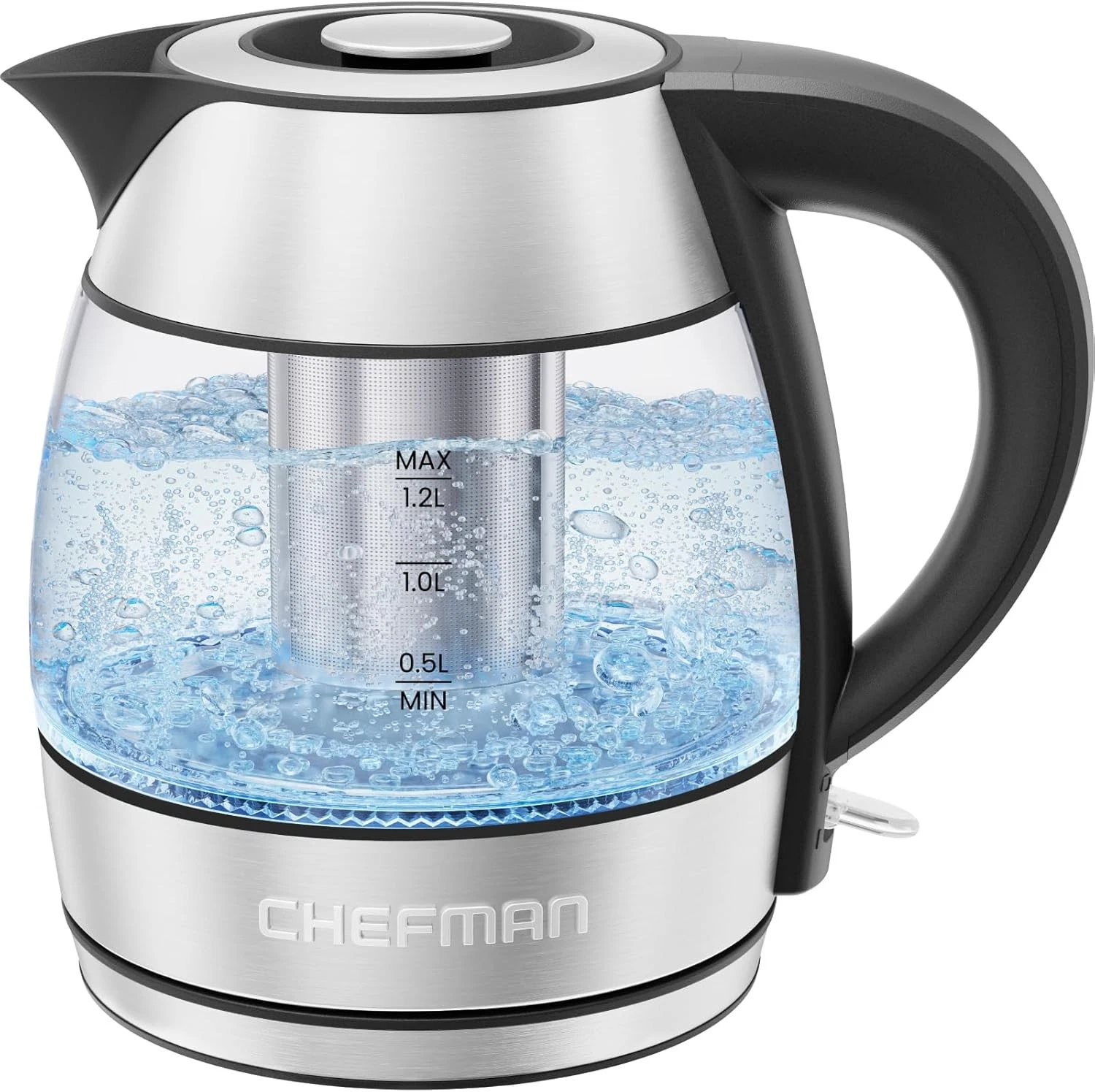 CHEFMAN 1.2L Electric Kettle Glass Tea Infuser LED