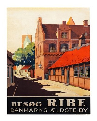 Vintage Stadtbild Wandkunst Ribe D�nemark Reiseprint Urbane Szene Wand