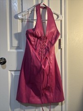 Fashion Nova Pink Faux Leather Mini Halter Lace-Up Grommet Zip Dress XL