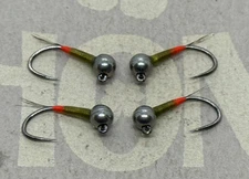 4ea. Hot Butt jigged perdigons size #14 in Olive. Great Euro Nymph.