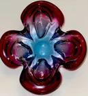 Murano Art Glass Mulberry & Blue Sommerso Candy Dish / Ashtray 8”,7