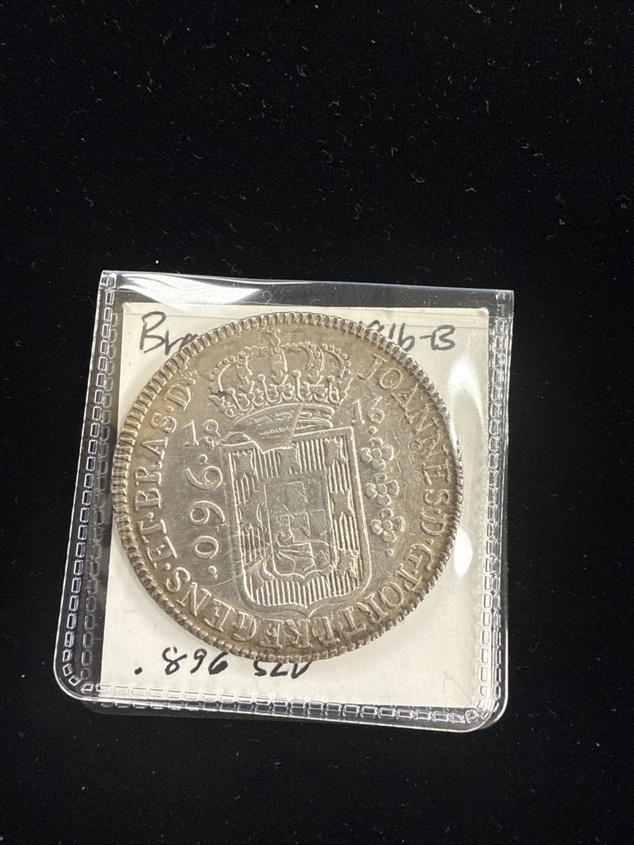 外国銀貨　ブラジル960R銀貨　1815年 ブラジル 1820年B 960レイス 銀貨 バイーア NGC AU58【アンティーク