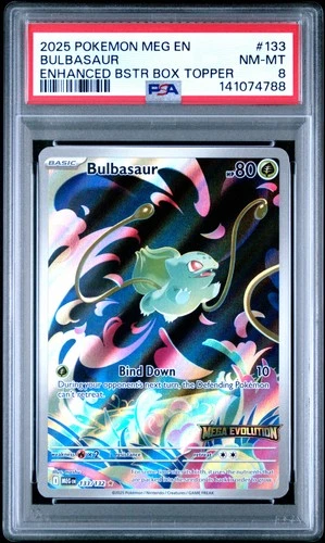 2025 POKEMON MEG EN-MEGA EVOLUTION ENHANCED BOOSTER BOX TOPPER BULBASAUR PSA 8
