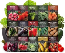 Vegetable Garden Seed Set – 15-Packs, 2,000+ Heirloom Non-GMO Seeds