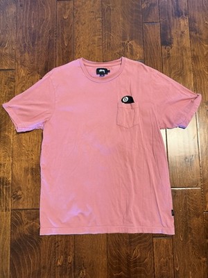 Stussy 8 Ball Pocket T-Shirt Men L Pink Crew Neck Cotton Short Sleeve