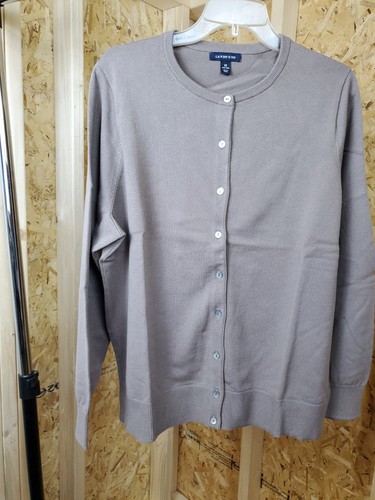 Size 1X 16w - 18w Lands' End Womens Cardigan Sweater Button Cotton Blend Brown - Picture 3 of 10