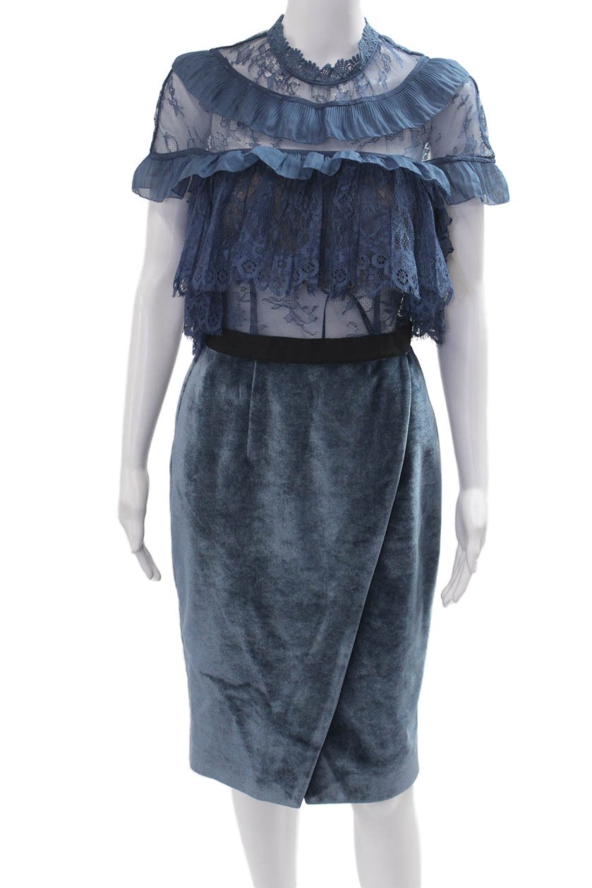 Self-Portrait Womens Tulip Wrap Skirt Blue Mid-Calf Short Sleeve Size 6Free Shipping in US $100+ Orders | $6.95 Orders Below