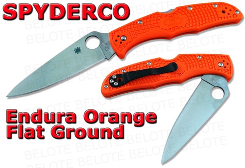 Spyderco ORANGE Endura 4 Flat Ground Plain Edge Knife C10FPOR NEW - 第 1/1 張圖片