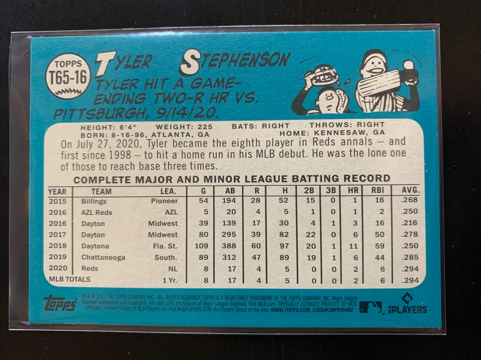 TYLER STEPHENSON ROOKIE - 2021 Topps Series 2 - 1965 Redux Card #T65-16 REDS RC - Image 2 of 2