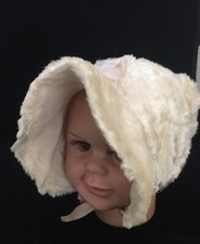 Toddler girl Faux Fur Bonnet vintage handmade ecru