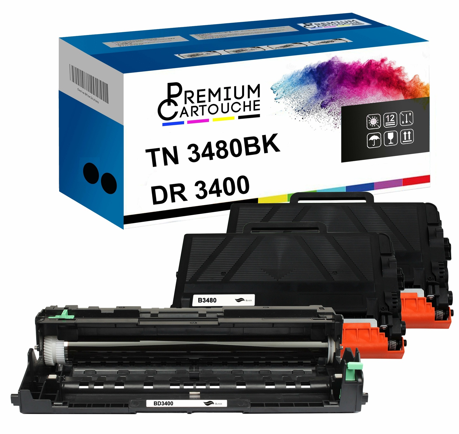 Toner TN3480 et tambour DR3400 compatibles Brother pour imprimante laser
