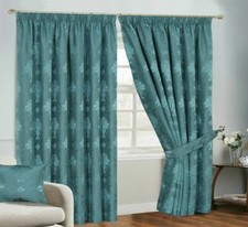 Pencil Pleat Fully Lined Curtain Pair Luxury Jacquard Ready Made Free Tie Backs