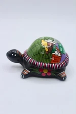 Vintage Colorful Mexican Folk Art Talavera Red Clay Ceramics Turtle Trinket Box