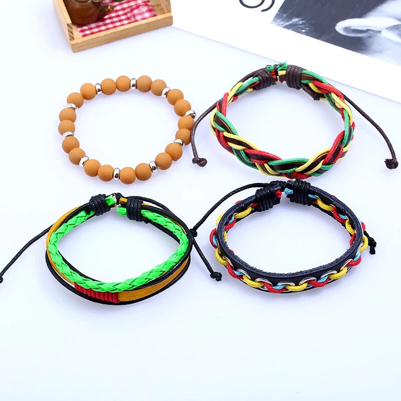 Armband Mehrreihig Bunt Leder Punker Retro Unisex rot gelb grün schwarz - Bild 3 von 4