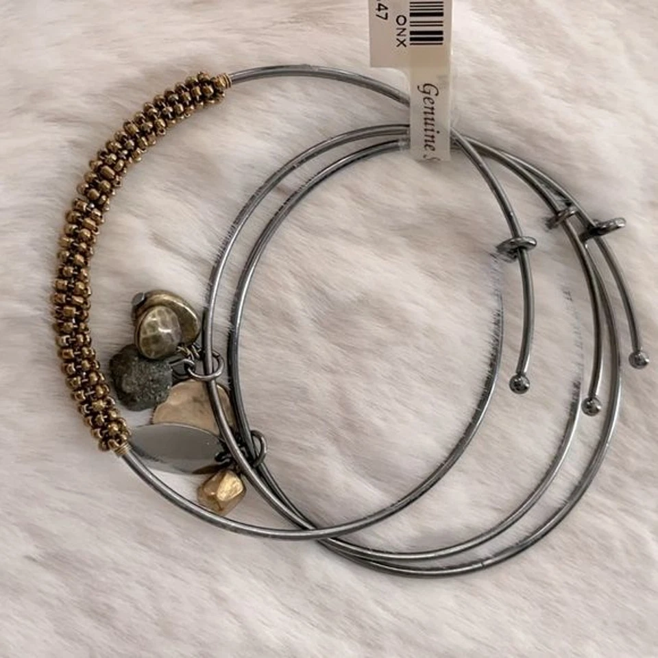 ColdWater Creek Bauble Kiss Lock Bangle Copper Plate Bead Stones Charm Bracelets - Image 2 of 4