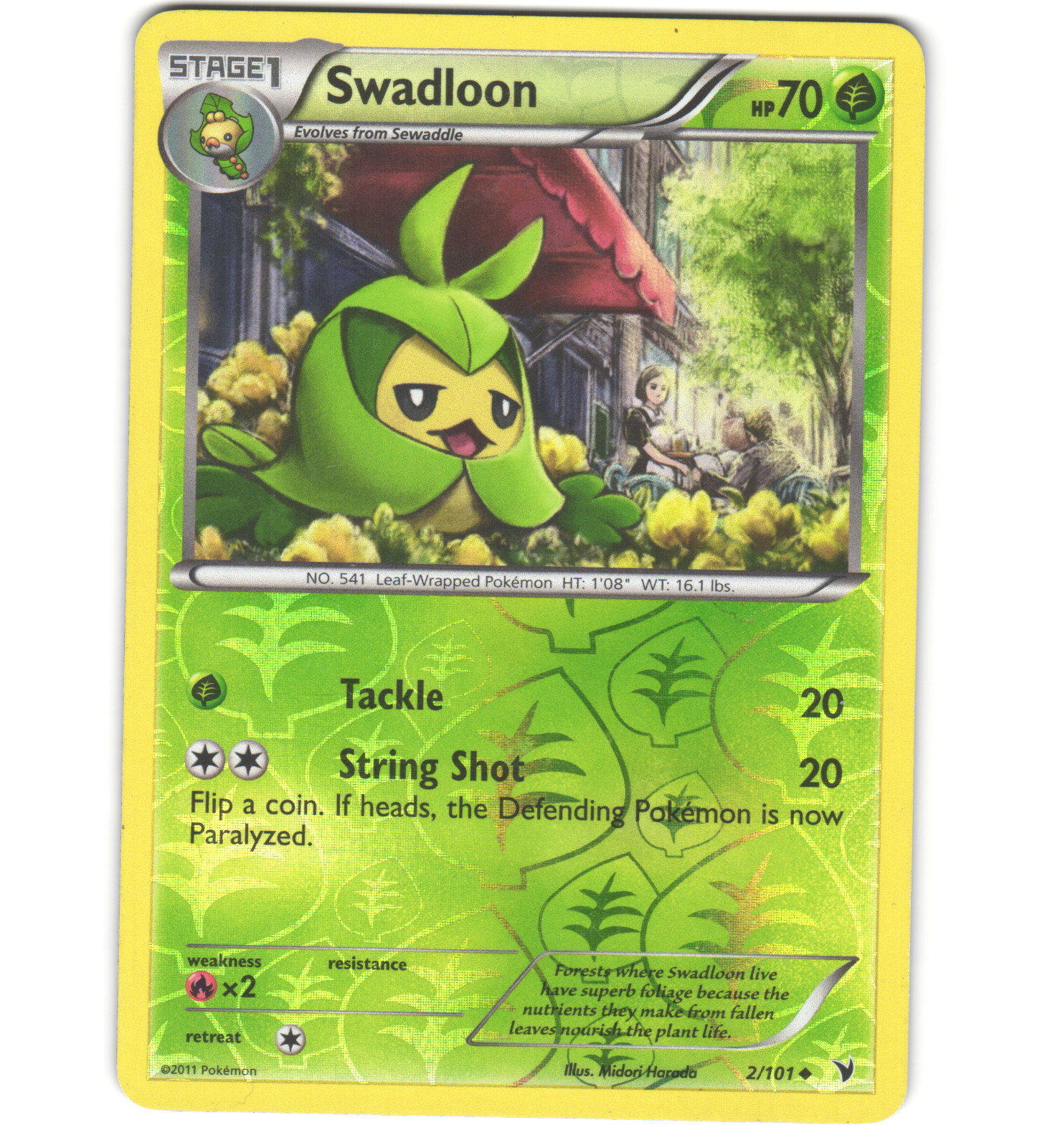 Pokemon 2011 Moderate Play Swadloon Noble Victories REVERSE 2/101 Card