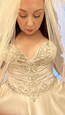 Christina Wu Satin Ballgown Oyster Color W/ 2 Matching Veils BEADED  POCKETS  