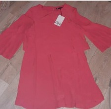 Zara Red Floaty Mini Dress Peplum Layered Size Small Women's Ladies New Summer