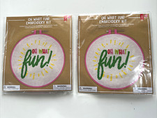 2 Set Oh What Fun Family Embroidery Kit w Hoop Beginner Friendly 8" Diameter NEW