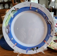 Lighthouse Dinner Plates 10" (pairs) Coastal Breeze Sea Melamine White Blue !