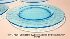 TODAY'S PICK VINTAGE "CARIBBEAN BLUE PEBBLE GLASS" 8" CAKE/BREAD PLATES SET of 4