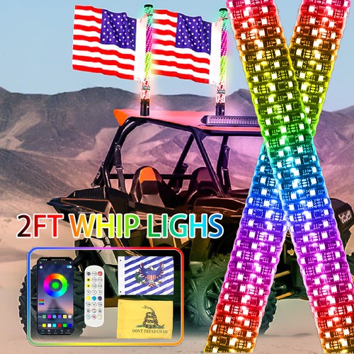 2X 2FT Spiral LED Fat Whip Lights Antenna RGB Chasing For Can-am X3 RZR UTV ATV - 第 1/24 張圖片