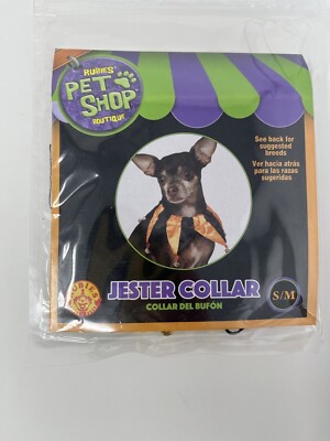 Rubies Pet Shop Boutique S/M Jester Collar with Bells, Black & Orange NEW
