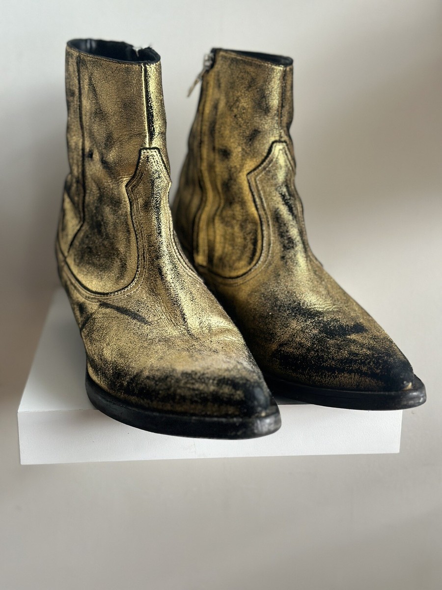 AMIRI ブーツ 41 Amiri Gold Black Suede Leather Cowboy Boots Size 8us Eu41 Ysl Riri