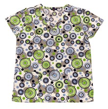 Womens Fashion Medical Nursing Scrub Tops Printed Blue Navy Green Circles S