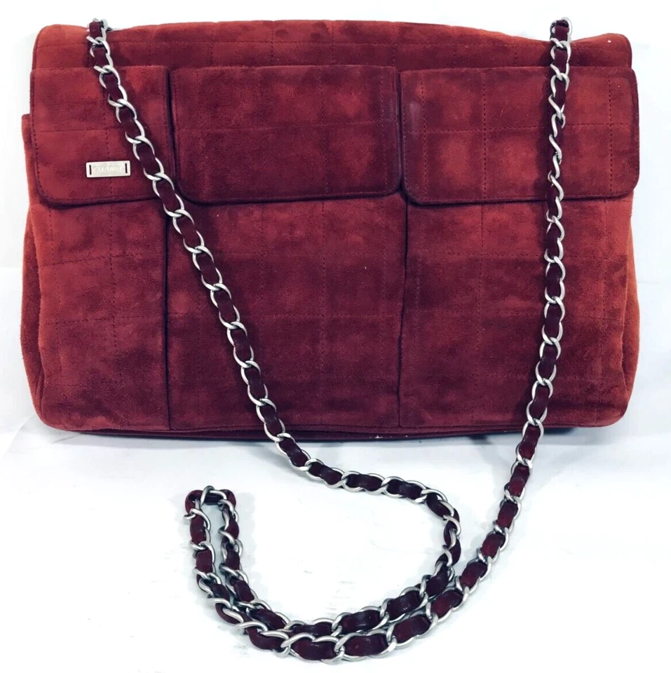 CHANEL 2.55 Choco Bar Bordeaux Suede Chain Shoulder Bag Authentic - Image 3 of 4