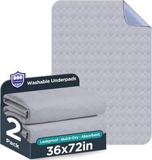 Washable Bed Pads 36" x 72" - 2 Pack, Grey, Waterproof Bed Pads for Incontine...