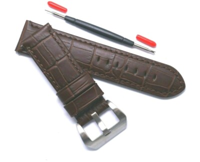 24mm Brown Croco Embossed Leather Replacement WatchBand W/Spring Bar Remove Tool