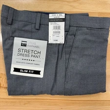 Louis Raphael Men's Slim Fit Dress Pants 33x30 Gray Straight Mini Herringbone